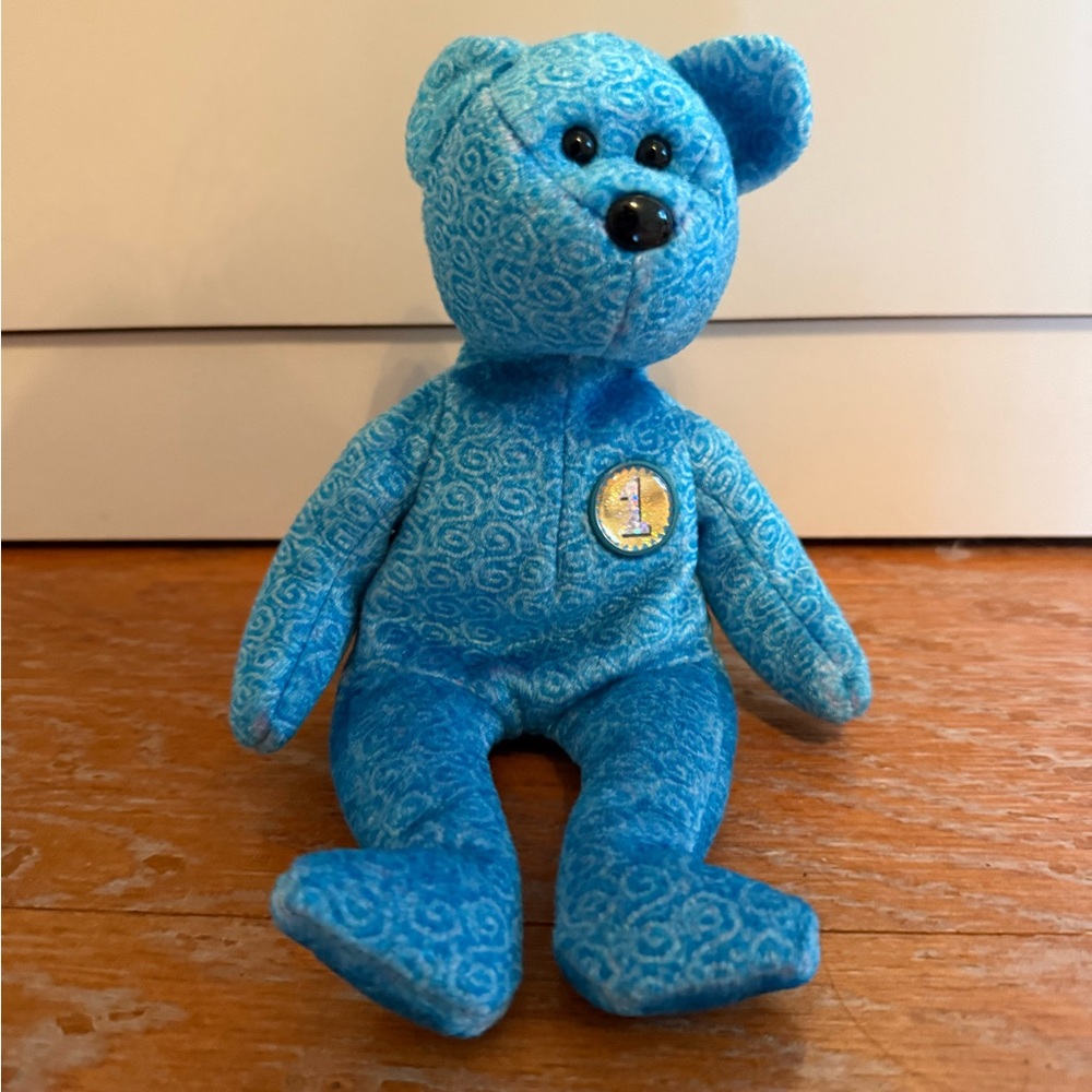 Ty “Classy” Blue Swirl Patterned Plush Bear